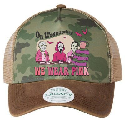 On Wednesday We Wear Pink Skeleton Halloween Breast Cancer Legacy Tie Dye Trucker Hat