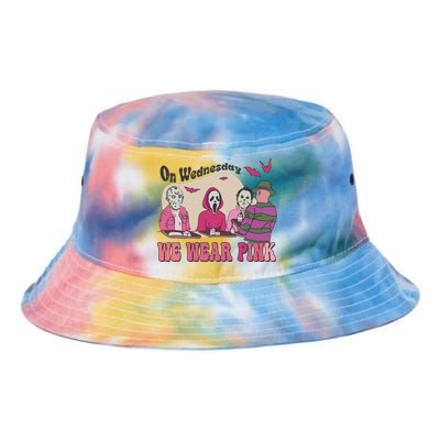 On Wednesday We Wear Pink Skeleton Halloween Breast Cancer Tie Dye Newport Bucket Hat