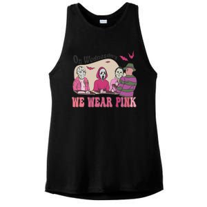 On Wednesday We Wear Pink Skeleton Halloween Breast Cancer Ladies PosiCharge Tri-Blend Wicking Tank