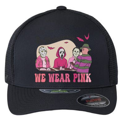 On Wednesday We Wear Pink Skeleton Halloween Breast Cancer Flexfit Unipanel Trucker Cap