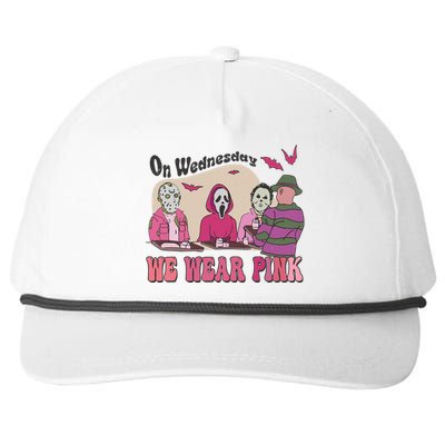 On Wednesday We Wear Pink Skeleton Halloween Breast Cancer Snapback Five-Panel Rope Hat