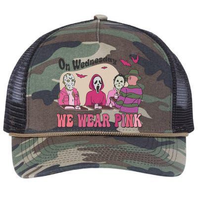 On Wednesday We Wear Pink Skeleton Halloween Breast Cancer Retro Rope Trucker Hat Cap