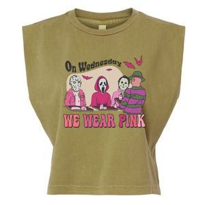 On Wednesday We Wear Pink Skeleton Halloween Breast Cancer Garment-Dyed Women's Muscle Tee