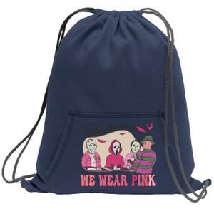 On Wednesday We Wear Pink Skeleton Halloween Breast Cancer Sweatshirt Cinch Pack Bag