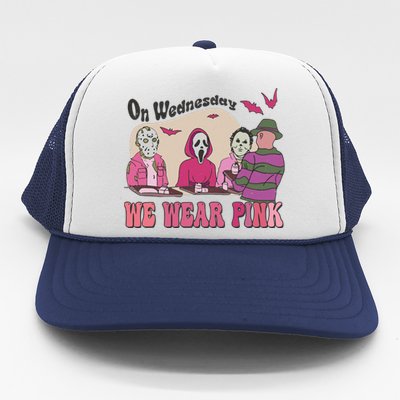 On Wednesday We Wear Pink Skeleton Halloween Breast Cancer Trucker Hat