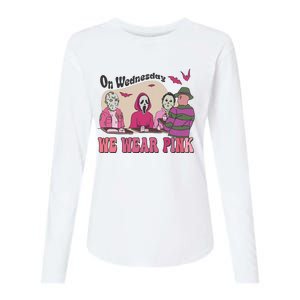 On Wednesday We Wear Pink Skeleton Halloween Breast Cancer Womens Cotton Relaxed Long Sleeve T-Shirt