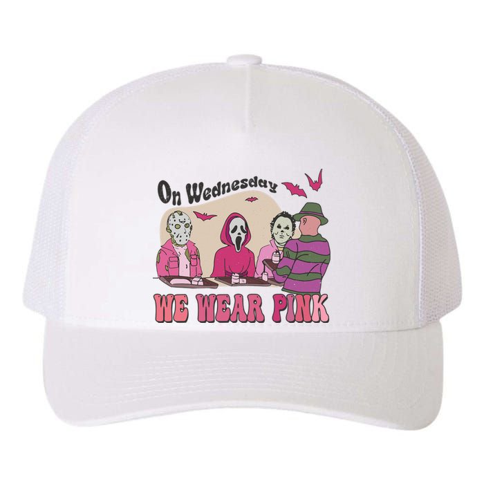 On Wednesday We Wear Pink Skeleton Halloween Breast Cancer Yupoong Adult 5-Panel Trucker Hat