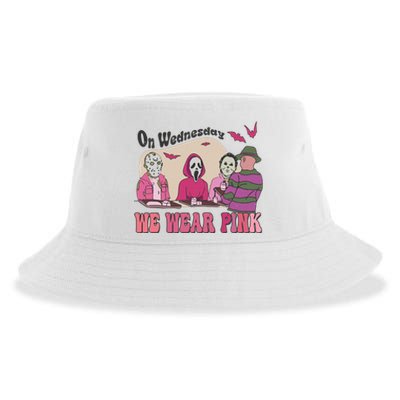 On Wednesday We Wear Pink Skeleton Halloween Breast Cancer Sustainable Bucket Hat