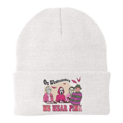 On Wednesday We Wear Pink Skeleton Halloween Breast Cancer Knit Cap Winter Beanie