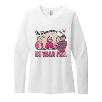 On Wednesday We Wear Pink Skeleton Halloween Breast Cancer Womens CVC Long Sleeve Shirt