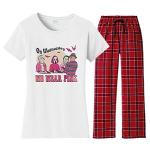 On Wednesday We Wear Pink Skeleton Halloween Breast Cancer Women's Flannel Pajama Set