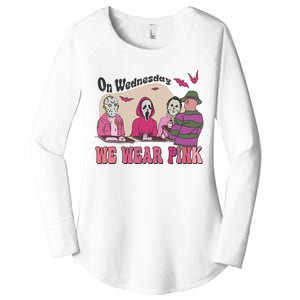 On Wednesday We Wear Pink Skeleton Halloween Breast Cancer Women's Perfect Tri Tunic Long Sleeve Shirt