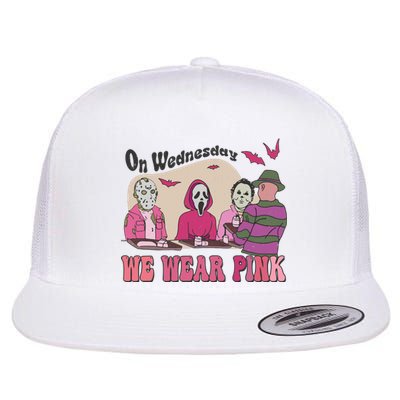 On Wednesday We Wear Pink Skeleton Halloween Breast Cancer Flat Bill Trucker Hat