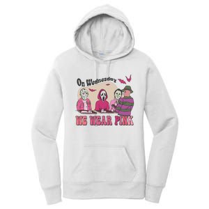 On Wednesday We Wear Pink Skeleton Halloween Breast Cancer Women's Pullover Hoodie