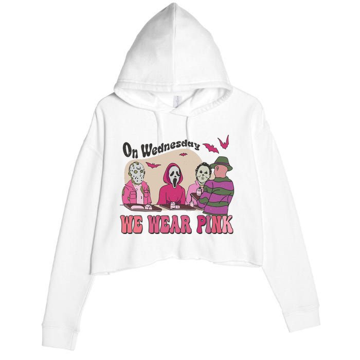 On Wednesday We Wear Pink Skeleton Halloween Breast Cancer Crop Fleece Hoodie