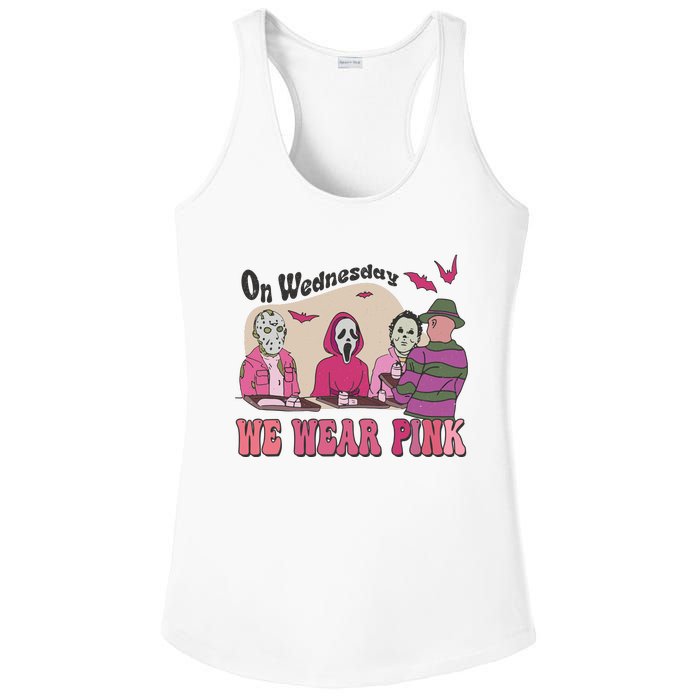 On Wednesday We Wear Pink Skeleton Halloween Breast Cancer Ladies PosiCharge Competitor Racerback Tank