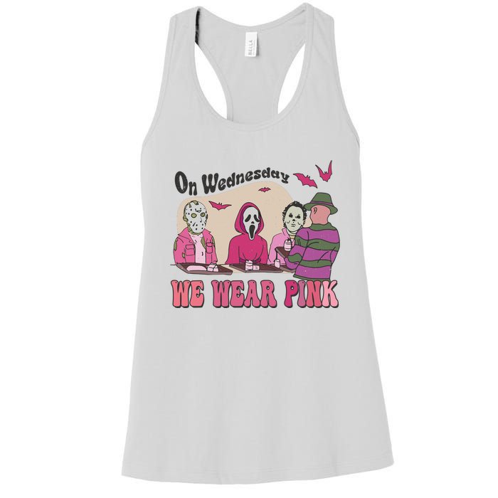 On Wednesday We Wear Pink Skeleton Halloween Breast Cancer Women's Racerback Tank