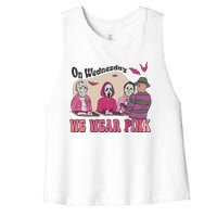 On Wednesday We Wear Pink Skeleton Halloween Breast Cancer Women's Racerback Cropped Tank