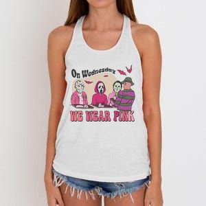 On Wednesday We Wear Pink Skeleton Halloween Breast Cancer Women's Knotted Racerback Tank