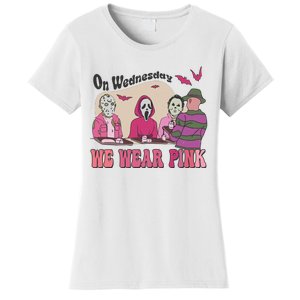 On Wednesday We Wear Pink Skeleton Halloween Breast Cancer Women's T-Shirt