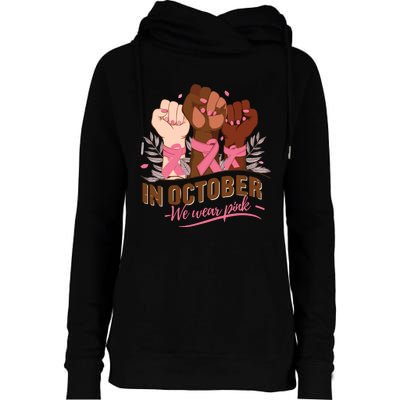 October We Wear Halloween Breast Cancer Awareness Womens Funnel Neck Pullover Hood