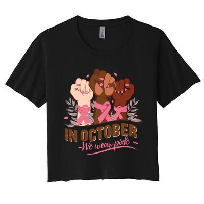 October We Wear Halloween Breast Cancer Awareness Women's Crop Top Tee