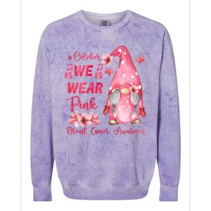 October We Wear Pink Gnome Breast Cancer Awareness Colorblast Crewneck Sweatshirt