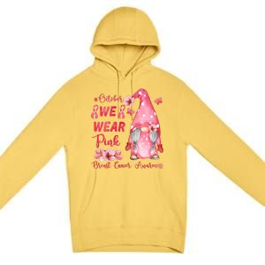 October We Wear Pink Gnome Breast Cancer Awareness Premium Pullover Hoodie