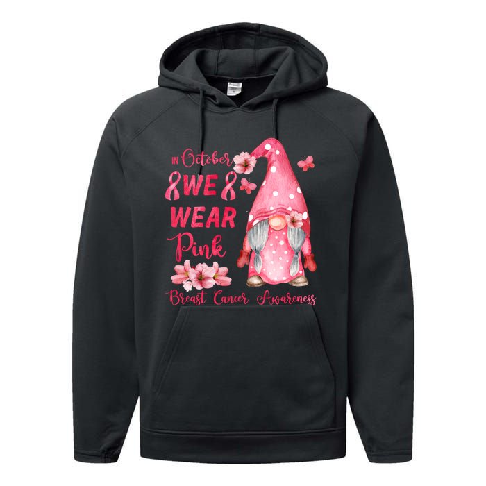 October We Wear Pink Gnome Breast Cancer Awareness Performance Fleece Hoodie