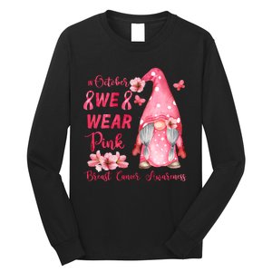 October We Wear Pink Gnome Breast Cancer Awareness Long Sleeve Shirt