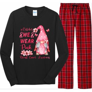 October We Wear Pink Gnome Breast Cancer Awareness Long Sleeve Pajama Set