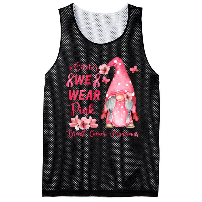 October We Wear Pink Gnome Breast Cancer Awareness Mesh Reversible Basketball Jersey Tank