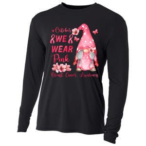 October We Wear Pink Gnome Breast Cancer Awareness Cooling Performance Long Sleeve Crew