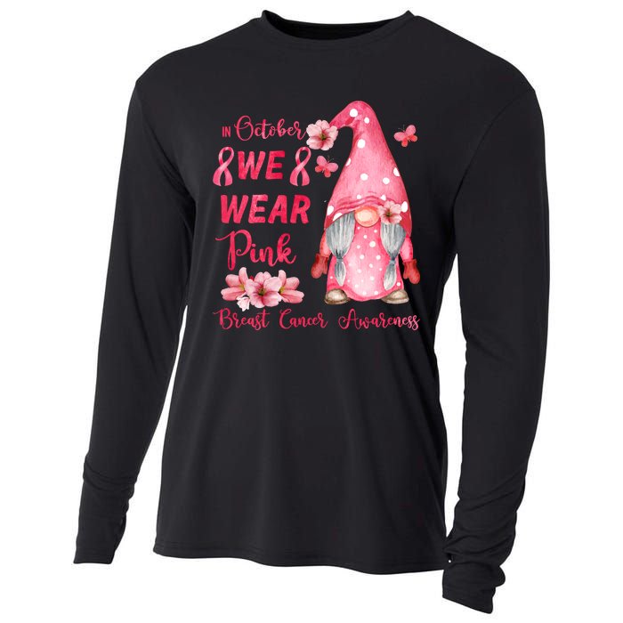 October We Wear Pink Gnome Breast Cancer Awareness Cooling Performance Long Sleeve Crew