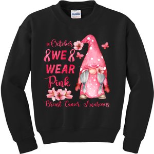 October We Wear Pink Gnome Breast Cancer Awareness Kids Sweatshirt