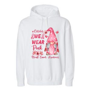 October We Wear Pink Gnome Breast Cancer Awareness Garment-Dyed Fleece Hoodie