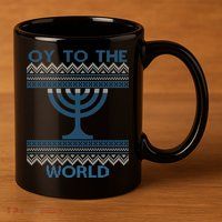 Oy To The  World Hanuka Ugly Sweater  11oz C Handle Ceramic Mug