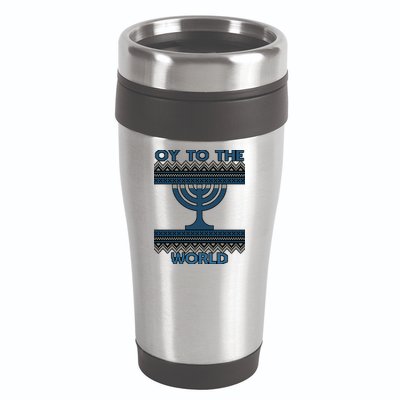 Oy To The  World Hanuka Ugly Sweater  16oz Travel Tumbler