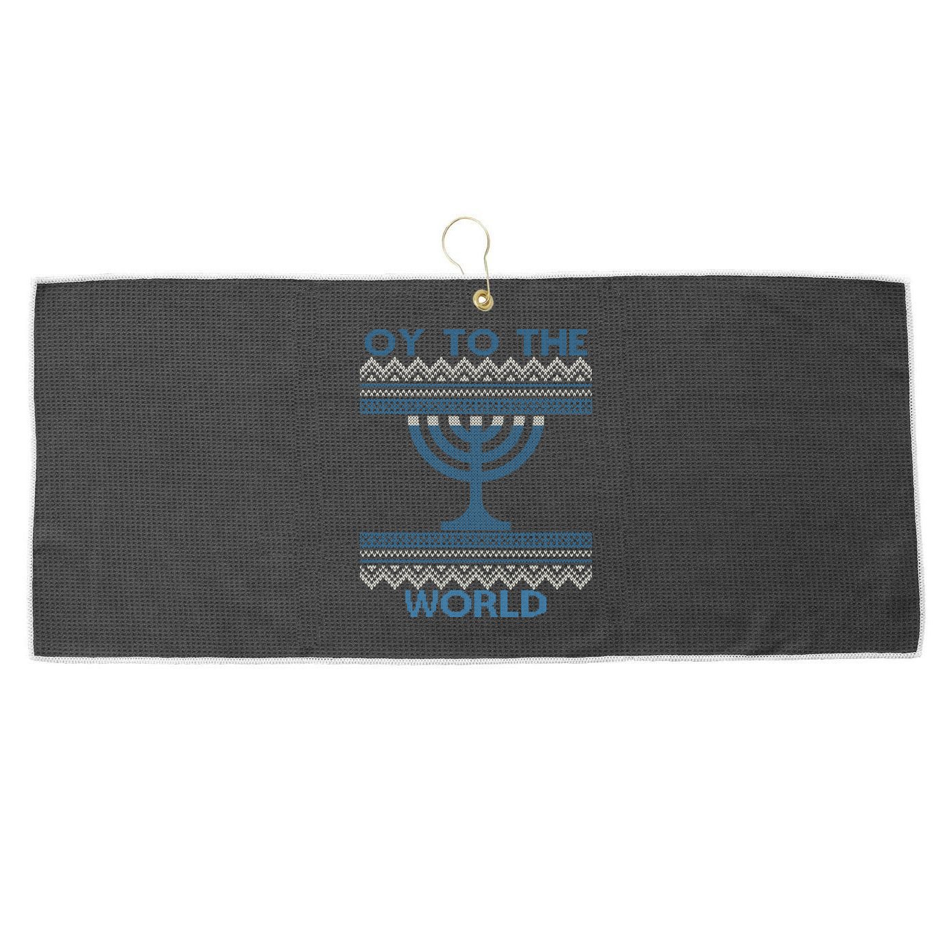 Oy To The  World Hanuka Ugly Sweater  Large Microfiber Waffle Golf Towel