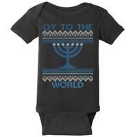 Oy To The  World Hanuka Ugly Sweater  Baby Bodysuit