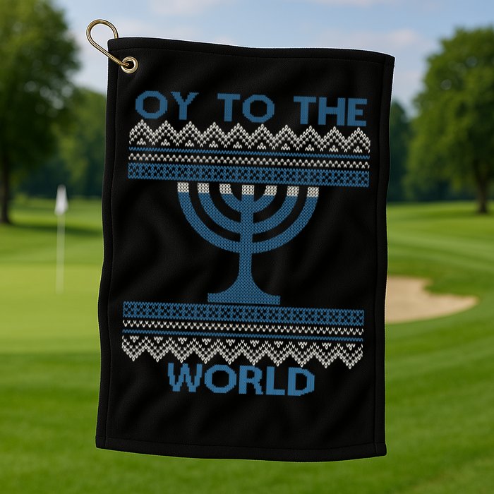 Oy To The  World Hanuka Ugly Sweater  Golf Towel