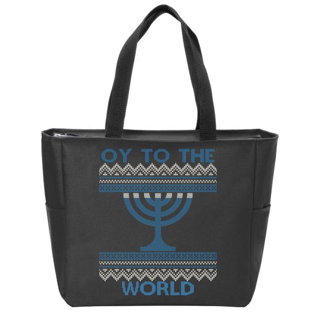 Oy To The  World Hanuka Ugly Sweater  Zip Tote Bag