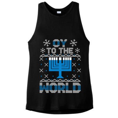 Oy To The World Ugly Hanukkah Sweater Ladies PosiCharge Tri-Blend Wicking Tank