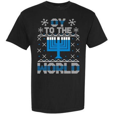 Oy To The World Ugly Hanukkah Sweater Garment-Dyed Heavyweight T-Shirt