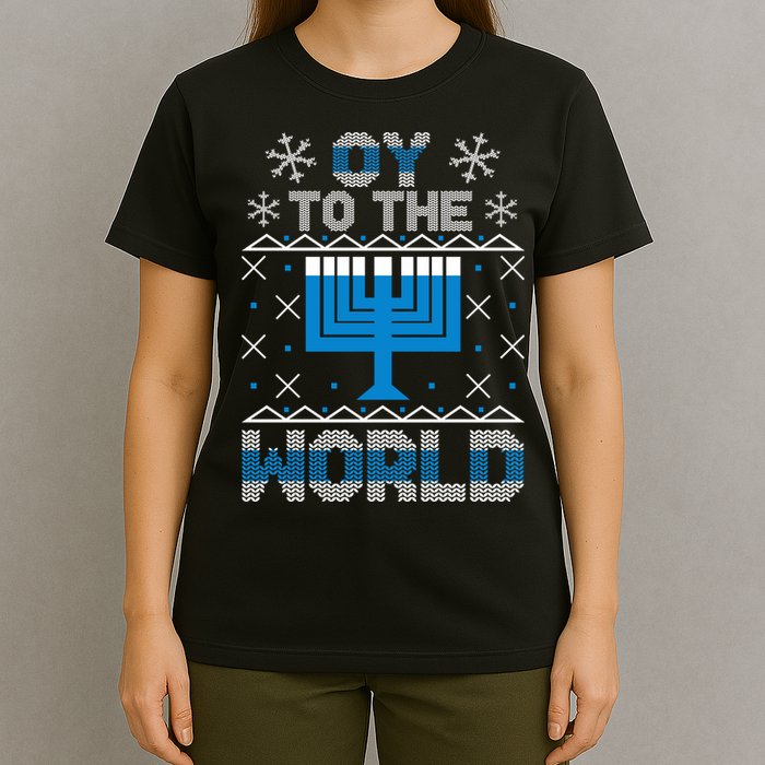Oy To The World Ugly Hanukkah Sweater T-Shirt