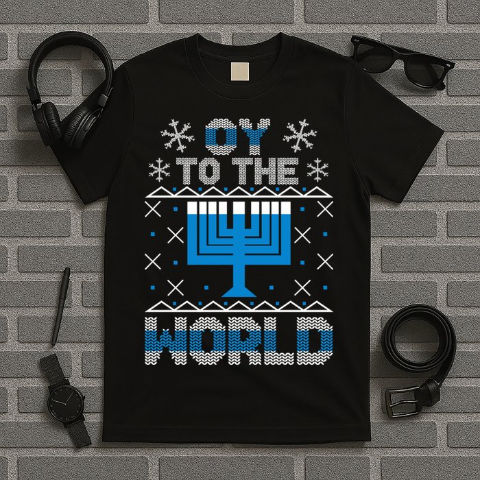 Oy To The World Ugly Hanukkah Sweater T-Shirt