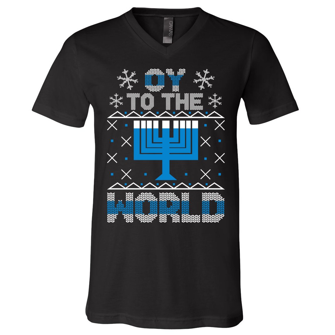 Oy To The World Ugly Hanukkah Sweater V-Neck T-Shirt