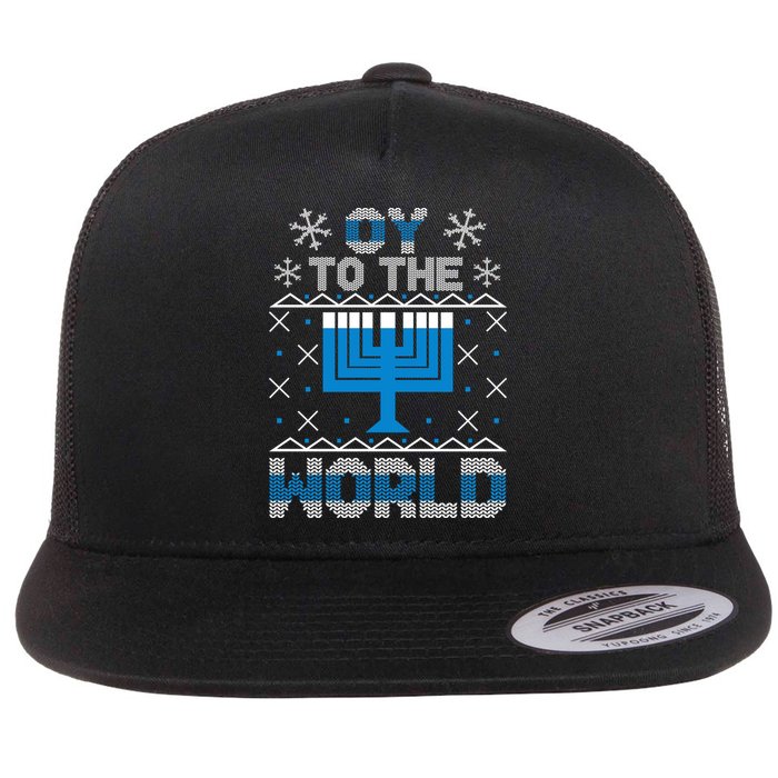 Oy To The World Ugly Hanukkah Sweater Flatbill Hat