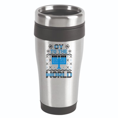 Oy To The World Ugly Hanukkah Sweater 16oz Travel Tumbler