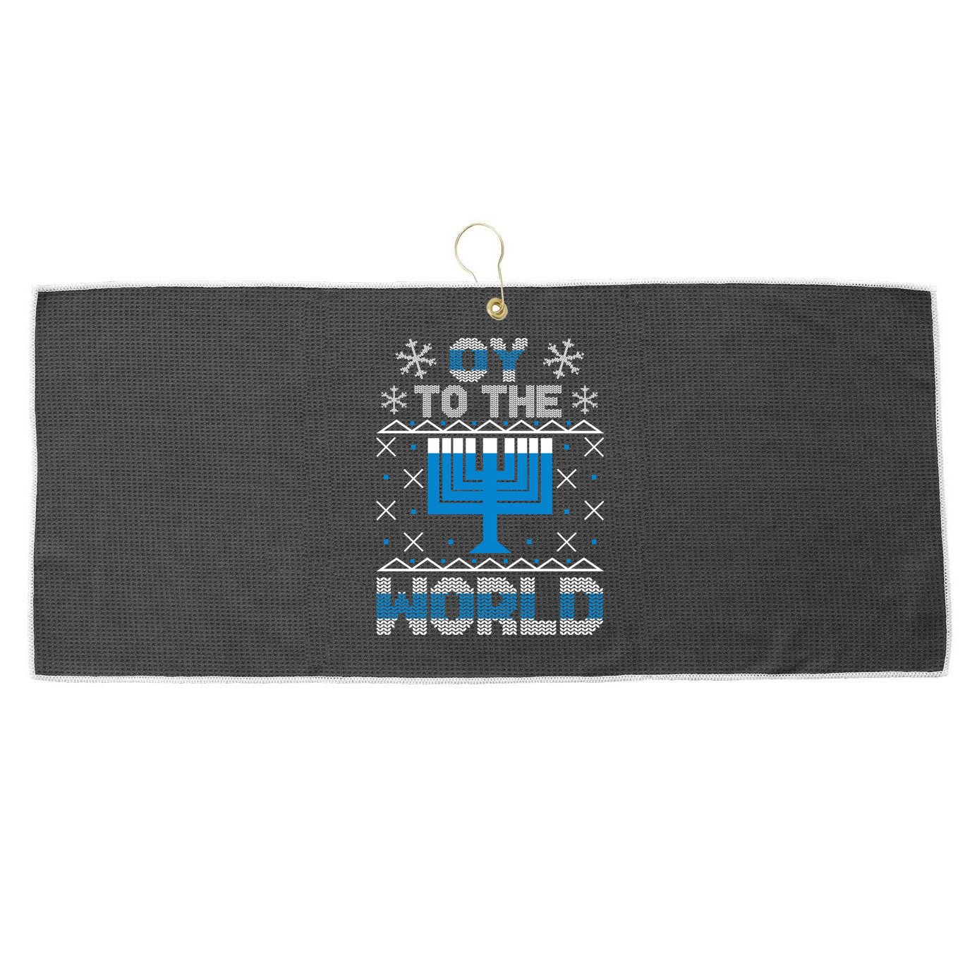 Oy To The World Ugly Hanukkah Sweater Large Microfiber Waffle Golf Towel